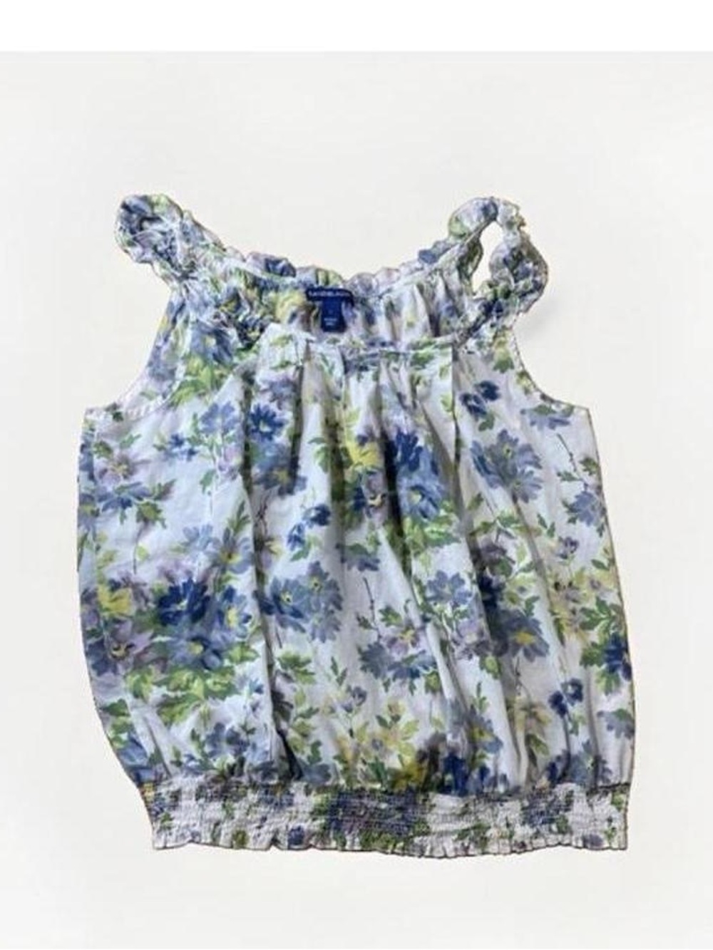 Bandolino Floral Ruffle Tank Top in Blue, Green & White